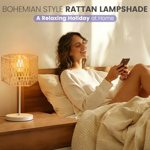 Rattan Lamp Shades, Large Lamp Shades for Table Lamps, Boho Lampshades for Floor Lamps, 12.8"Natural Wicher Shade Replacement, Assembly Required