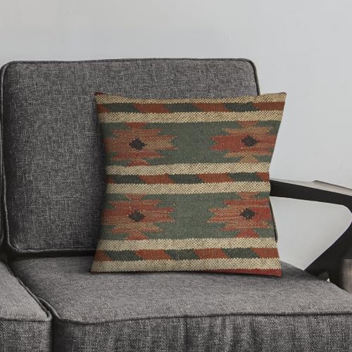 Jaipur Kilim Rugs Wool Pillow Cover Kilim Pillow Case Indian Handwoven Rug Cushion Cover 18x18 Inches Boho Home Decor Vintage Cushion Case Oriental Cushion Cover Decorative Throw Pillows Sham - color: Pattern 05