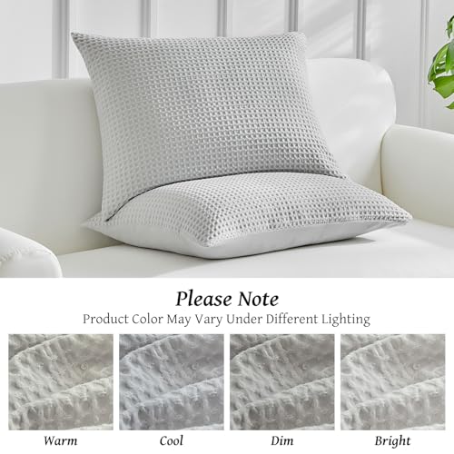 WARMDERN Waffle Weave Pillowcases Standard Size 2 Pack Pillow Cases Soft Microfiber Pillow Case Covers Set of 2 Boho Woven Textured Pillowcase with Envelope Closure(Light Grey, Standard, 20x26 Inches) - color: Light Grey-waffle Weave, size: 20" x 26" (Pac