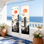 seewan 2 Pack Long Vertical Wall Tapestry, Boho Nature Landscape & Floral Aesthetic Wall Hanging for Bedroom Living Room Home Decor, Long Narrow Art Tapestry with Sunrise Mountain Botanical Designs, 13" × 51" (Zen Pagoda Twilight, 13"Wx51"H, Unframed) - c
