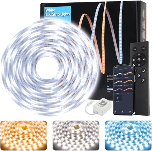 Tenmiro White LED Strip Lights 30ft (1200 LEDs) Super Bright 25000K Daylight White, 3Color Temperature Dimmable with Smart App & Remote Control for Bedroom Kitchen Commercial Home Lighting Decor - size: 30FT