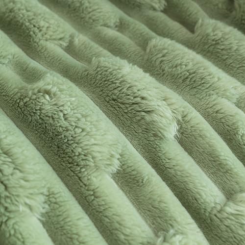 UKELER Sherpa Throw Blanket 60 × 80 inch- Cute Striped Design Soft Plush Fleece Blanket for Bed Couch Sofa Office Camping, 610 GSM, Green - color: C-green, size: 60x80 Inch