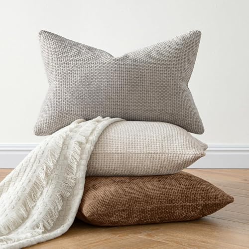 MIULEE Pack of 2 Couch Throw Pillow Covers 18x18 Inch Neutral Golden Brown Boho Accent Decorative Pillow Covers Soft Chenille Farmhouse Cushion Covers for Home Decor Bed Sofa Living Room - color: Golden Brown, size: 18" x 18" (Pack of 2)