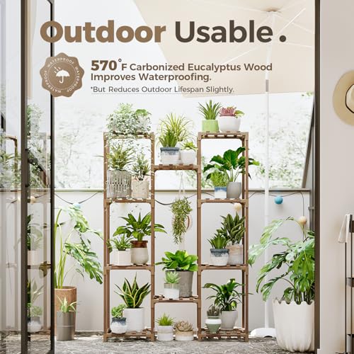 Bamworld Plant Stand Indoor Outdoor Tall Plant Shelf for Multiple Plants Pots Wood Flower Stand Large Flower Holder for Living Room, Patio, Balcony, Garden Decor, Brown - color: Brown, style: Cabinet