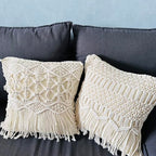 kiido Throw Pillow Covers Macrame Cushion Case Woven Boho Comfy Square Pillow Cases with Tassels Set of 2 Decorative Pillowcase (17X17) AB Style-Wave