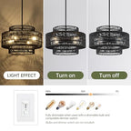 4-Light Black Boho Rattan Chandelier Light Fixture, 17.7” Hand Woven Rustic Chandeliers Farmhouse Chandelier Hanging Light for Dining Room Kitchen Island, Living Room, Foyer - color: Black, size: 17.7" 4-Light