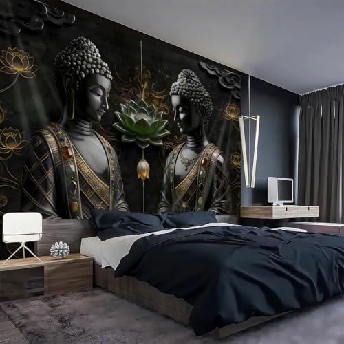 FENDROM Black Vintage Sitting Buddha Tapestry Wall Hanging Buddhist Statue Tapestries Green Lotus Meditation Wall Decor Psychedelic Indian Zen Art for Bedroom Living Room Home Decor - color: Black2, size: 59"L x 51"W