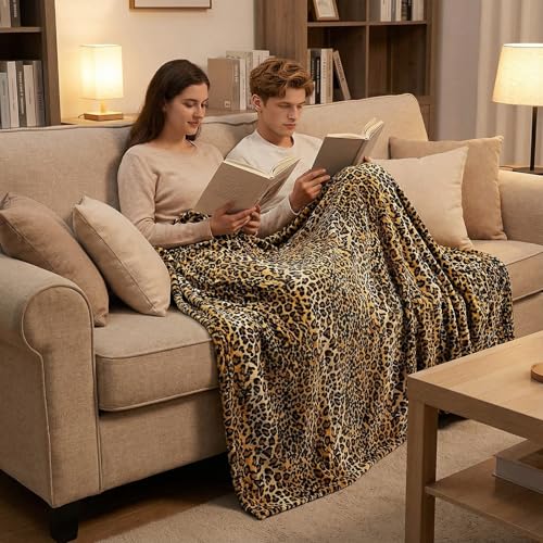 MACEVIA Flannel Fleece Throw Blanket for Couch, Leopard Print Blanket for Adult, Lightweight Cozy Soft Cheetah Blanket for Bed Sofa 260GSM, Suitable for All Seasons (Brown Leopard,50x60inches) - color: Brown Leopard Print, size: Flannel Fleece (50x60 IN)