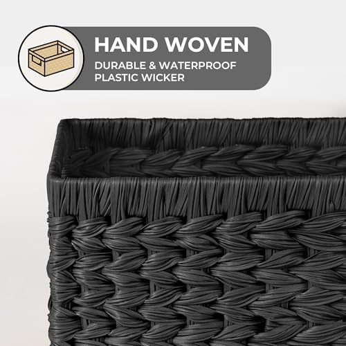 GRANNY SAYS Wicker Basket, Decorative Woven Baskets for Storage, Waterproof Storage Basket Organizer, Wicker Storage Basket for Organizing, 2-Pack, Black - color: Black, size: 13"L x 8 ¼"W x 7"H