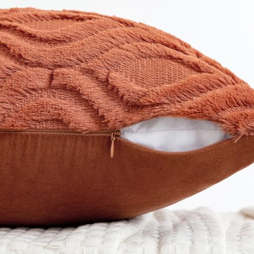 MIULEE Rust Fall Throw Pillow Covers 18x18 Inch, Soft Plush Faux Wool Solid Couch Pillows Set of 2, Decorative Farmhouse Boho Cushion Covers for Sofa Living Room Bed Home Decor - color: Rust, size: 18" x 18" (Pack of 2)
