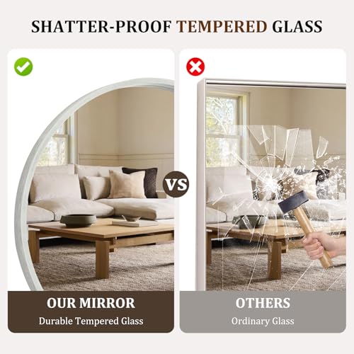 WallBeyond 36 Inch Round Wood Mirror, Large Circle Wooden Frame Wall Mirror for Bathroom, Living Room, Bedroom, Entryway (White) - color: White, size: 36"L x 36"W