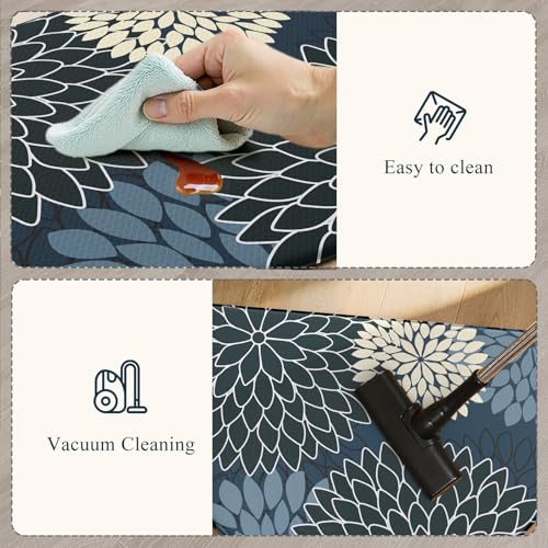 KIMODE Half Circle Kitchen Mats for Floor Cushioned Anti Fatigue,Semi Round Floral Boho Kitchen Rug Non Slip,Waterproof Kitchen Carpet Decor for Sink Laundry Bathroom,Blue Multi - color: Multi-blue, size: 28" x 18" (1 PC)--0.47 inches