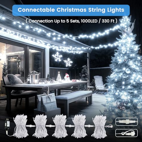 Connectable 2Pack String Lights Indoor, 66FT 200LED String Lights, 13Modes Twinkle Fairy Lights Plug in Outdoor Waterproof, Cool White Clear Wire Light for Christmas Tree, Wedding Yard, Party Decor - color: Cool White, size: 2PK-200LED