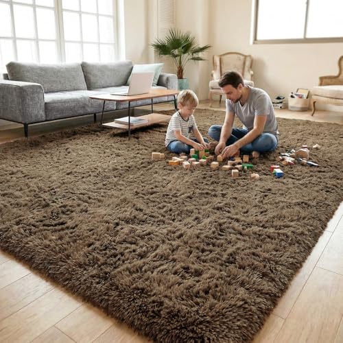 DweIke Fluffy Light Brown Rugs for Bedroom Living Room, 3x5 Feet Soft Plush Shaggy Light Brown Girls Boys Kids Rug, Non-Slip and Machine Washable Carpet for Dorm Nursery Classroom Decor - color: Light Brown, size: 3 Ft X 5 Ft