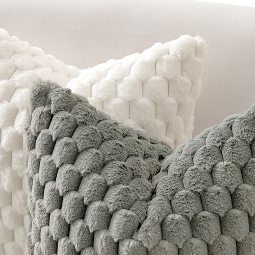 MIULEE Grey Faux Fur Decorative Throw Pillow Covers 18x18 Inch Set of 2 Super Soft Cozy Plush Cushion Cases Luxury Fluffy Pillowcases for Sofa Couch Bed Living Room - color: Grey, size: 18" x 18" (Pack of 2)