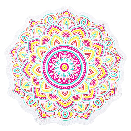 Benefeet Sox Large Mandala Beach Towel Round Microfiber Circle Beach Towels Bohemian Roundie Beach Blanket Quick Dry Beach Throw Blanket Sand Free Pool Towels, 59 Inches Yellow Multi - color: Mandala, Yellow Multi