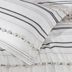 Chezmoi Collection 4-Piece Clip Jacquard Cotton Comforter Set Queen, Boho Chic Tufted Pompom Striped Bedding with Linen Blended Textured Pillow Cushion, Gray/White - color: Maru Gray White, size: Queen