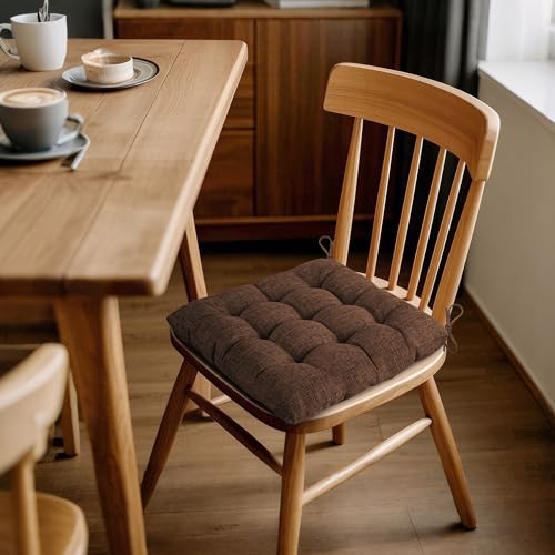 ELFJOY 4 Pack Chair Cushions for Dining Chairs Chair Pads Cushion for Kitchen Office Tufted Textured Square Seat Cushion with Ties (16" Dark Coffee) - color: Dark Coffee