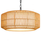 Large Handwoven Rattan Pendant Light, Boho Wicker Chandelier for Dining Room & Kitchen Island, Dimmable Hanging Ceiling Lamp with Warm White, Cool White & RGB Ambient Lighting, 21.7"