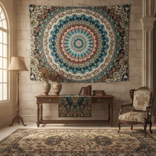 Motanber Boho Mandala Tapestry Wall Hanging Bohemian Medallion Tapestry Aesthetic Vintage Floral Hippie Indian Cool Small Tapestries for Bedroom Living Room Dorm Decor 60 x 44 Inch - color: Blue Beige, size: 60"L x 44"W
