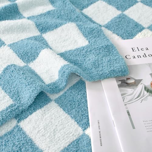 Checkered Throw Blanket, Light Blue Soft Cozy Fluffy Knitted Throw Blankets for Couch, Sofa, Bed, Chair, Warm Fuzzy Travel Picnic Lightweight Plaid Blanket, 50x70 inches - color: Light Blue, size: 50×70 Inch