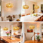Hanging Light Ceiling Lamp Pendant Lights Rattan Hanging Lamp with Plug in Cord for Living Room Bedroom Kitchen Indoor Hanging Lamp Plug in Woven Lampshade - size: 11.8 Inch - Pumpkin Shade