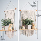 SnugLife Macrame Wall Hanging Shelf - Tier Wall Shelves with Handmade Woven Rope - Boho Shelves Organizer Hanger for Kitchen, Bathroom, Home Storage, Floating Indoor Plant Wall Shelf (1 Tier) - size: 1 Tier