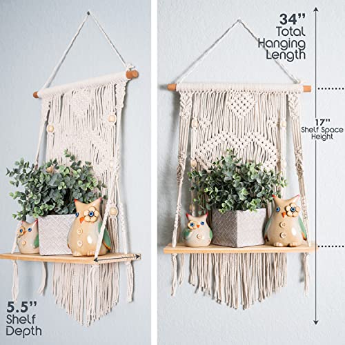 SnugLife Macrame Wall Hanging Shelf - Tier Wall Shelves with Handmade Woven Rope - Boho Shelves Organizer Hanger for Kitchen, Bathroom, Home Storage, Floating Indoor Plant Wall Shelf (1 Tier) - size: 1 Tier