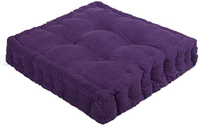 ChezMax Floor Pillow & Cushion, Large Meditation Chair Cushions, Thick Square Seat Pad, Soft Velvet Tufted Seating Pouf for Indoor/Outdoor Yoga Bench Rocking Chair Room Tatami Sofa, Purple 20" x 20" - color: Purple L