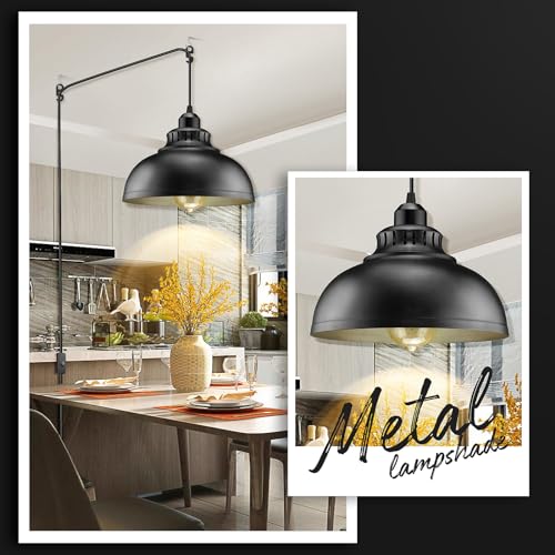 Plug in Pendant Light, 15FT Hanging Lights with Plug in Cord, On/Off Switch, Industrial Pendant Light with Plug in Cord, Metal Hanging Lamps for Living Room, Kitchen - color: Big black