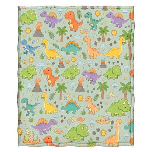 Levens Cute Dinosaur Blanket for Kids 50x60 | Soft Cozy Flannel Fleece Throw, Colorful Cartoon Dino Design for Toddler Boys Girls, Bed, Couch, Nap, Birthday Gift - color: Greeen, Blue, Yellow, Purple, size: 50"x60"