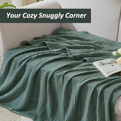 EMME Cotton Muslin Large Throw Blanket Couch Breathable Gauze Soft Lightweight Bed Blankets Adults (Heather Forest Green, 50"x70") - color: 08 - Forest Green, size: Large Throw (50" X 70")