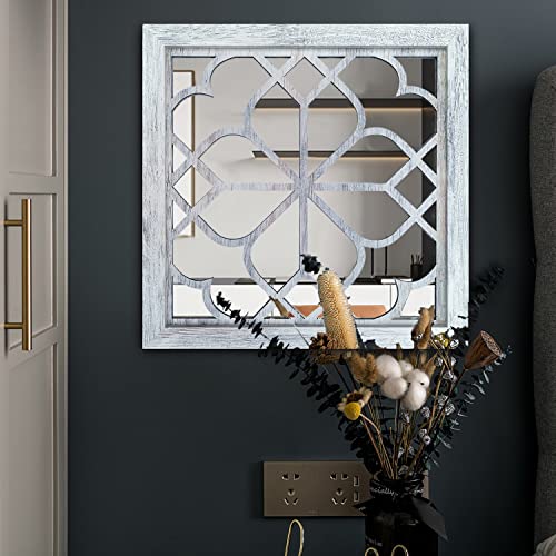Wocred 2 PCS Square Wall Mirror,Gorgeous Rustic Farmhouse Accent,Rustic White Color Entry for Bathroom Renovation,Bedrooms,Living Rooms and More(12”x12”) - color: Rustic White, size: 12x12 inch - 2 PCS