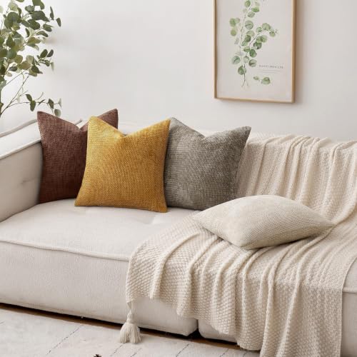 MIULEE Pack of 2 Fall Couch Throw Pillow Covers 18x18 Inch Beaver Fur Modern Boho Accent Decorative Pillow Covers Soft Chenille Farmhouse Cushion Covers for Home Decor Bed Sofa Living Room - color: Beaver Fur, size: 18" x 18" (Pack of 2)