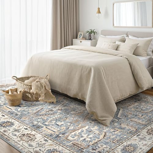 10x12 Area Rugs for Living Room - Washable Soft Large Vintage Rug Non-Slip Stain Resistant Traditional Stain Resistant Indoor Floor Low Pile Carpet for Bedroom Dining Room or Home Office - Blue - color: Blue, size: 10' x 12' (Rectangular)
