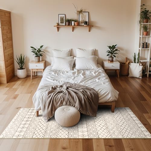 2'x6' Hallway Runner Rug Washable - Non Slip Moroccan Runners Low Pile Floor Carpet with Rubber Backing Farmhouse Kitchen Mat Indoor Rugs for Front Door Living Room 2'x6' Geo Beige - color: Geo Beige, size: 2' x 6' (Rectangular)