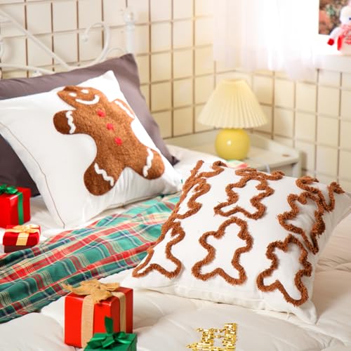 Pickmesh Christmas Throw Pillow Covers 18x18 inch Set of 2 Christmas Gingerbread Man Pillows Case Xmas Cushion Cases Square Tufted Soft Cover for Living Room Bed Couch Sofa Car Home (Dark Brown) - color: Dark Brown
