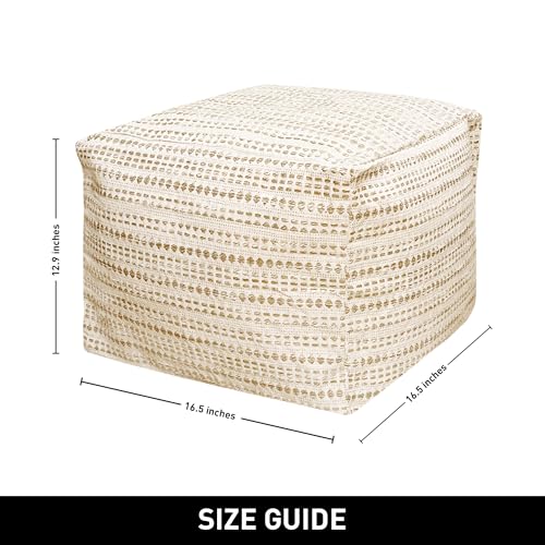 Chardin home Unstuffed Ottoman, Cozy & Bohemian Pouf Covers, Hand Crafted Casual Seating, Footrest, Square Floor Pillow for Home, Office, Bedroom, Living Room, 16.5" x 16.5"x 12.9", Beige-Off White - color: Beige-cream, size: 16.5"D x 16.5"W x 12.9"H