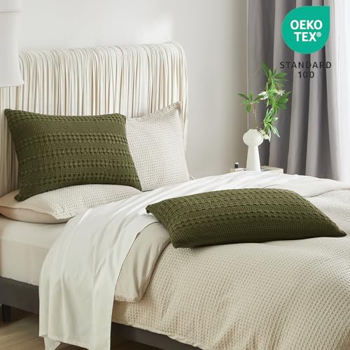 PHF 100% Cotton Waffle Pillow Shams Standard Size, 2 Pack 20" x 26" Soft Skin-Friendly Pillowcases, No Filling, Aesthetic Woven and Breathable Waffle Weave Pillow Case Covers for Bed, Capulet Olive - color: Capulet Olive, size: 26" x 20" (Pack of 2)