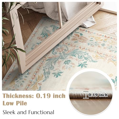 jinchan Spring Floral 2x3 Rugs for Entryway - Vintage Washable Area Rug Ultra-Thin Low Pile Soft Small Non Slip Distressed Indoor Doormat Accent for Entrance Kitchen Bedroom (2x3ft, Apricot Multi) - color: Floral Apricot Multi, size: 2' x 3' (Buttery Soft