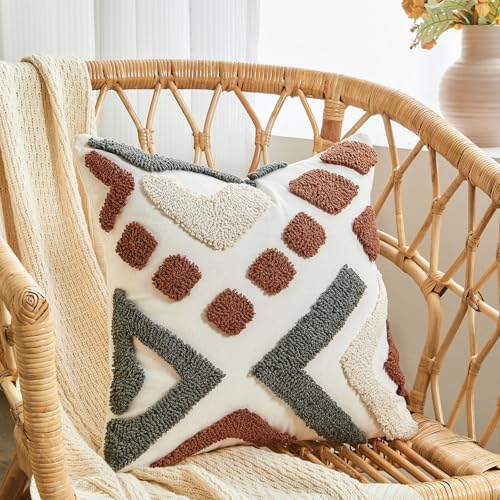 lifein 20x20 Pillow Covers-Throw Pillow Cover Tufted Boho Jacquard Pillow Covers Farmhouse Decorative Pillow Cover Pillow Cases for Gift Couch Sofa Bed Chair Living Room Home Decor - color: D-qr713(1 Pack Without Pillow Insert), size: 20" x 20" (Pack of 1