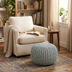 BIRDROCK HOME Round Pouf Ottoman Foot Rest - 18.5”x18.5”x15” Boho Compact Comfortable Soft Cotton Braided Foot Stool with Bean Bag Filling for Living Room, Bedroom, or Nursery (Sage Green) - color: Sage Green
