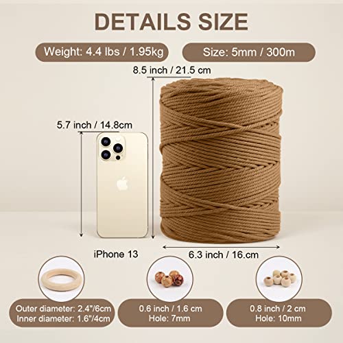 Macrame Cotton Cord 5mm x 328yds, ZUEXT Natural Handmade Caramel Braided Cords 4 Strands Knitted Rope String for Craft Wall Hanging Weaving Tapestry Dream Catchers Hanger DIY Gift (300m) - color: Caramel, style: 5mm x 300m