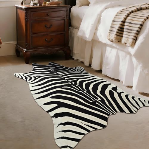BENRON Premium Zebra Rugs for Living Room Bedroom, Non-Slip Throw Rug for Home Decor, Faux Zebra Print Animal Skin Carpets, Black and White, Ivory, 2.3 x 3.6 ft - color: Black/White, size: 2'4" x 3'7" (Irregular)