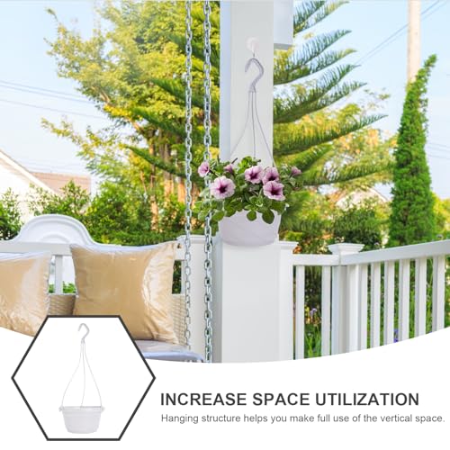 DOITOOL 10 Sets Hanging Planter Basket with Drainage Hole Round Flower Plant Pot Fence Railing Wall Planter for Ferns Ivy Crawling Plants Indoor Outdoor White - color: White