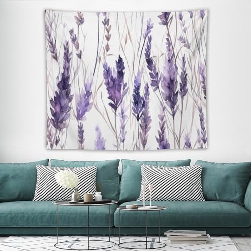 HZOHNAGO Lavender Flower Tapestry Watercolor Purple Floral Pattern Printed Wall Tapestry Wall Hanging for Bedroom Living Room Dorm 60" W x 50" H - color: Lavender-12, size: 60"L x 50"W