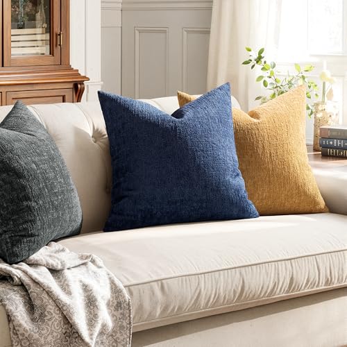 MIULEE Decorative Throw Pillow Covers 18x18 Pack of 2 Mustard Yellow Couch Pillow Covers Soft Cozy Textured Chenille Pillowcases for Home Decor Sofa Living Room Cushion Bedroom - color: Mustard Yellow, size: 18" x 18" (Pack of 2)