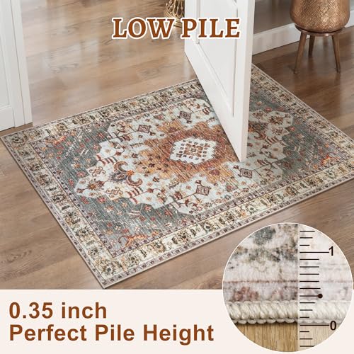 Tangsoo Vintage Rug 2x3 Washable for Entryway, Non Slip Small Area Rug, Indoor Front Door, Print Distressed Turmeric Door Mat Carpet, Soft Low Pile Rugs for Entrance Kitchen Bedroom Bathroom - color: Turmeric, size: 2' X 3' (Rectangular)