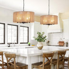 5-Light Boho Rattan Chandelier, 19'' Large Farmhouse Chandeliers Hand Woven Rattan Pendant Light Fixture, Black Wicker Chandelier for Dining Room Foyer Entryway Hallway Bedroom Kitchen Living Room - color: 5-Light Black