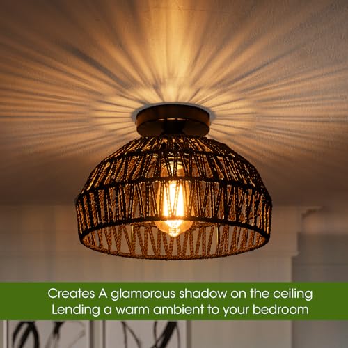 2 Packs Black Boho Light,Rattan Ceiling Lighting Fixtures Small Boho Lamp Shade Flush Mount Ceiling Light Hand Woven Chandelier for Entryway Bedroom Kitchen Nursery Lights - color: Black-Ceiling light (2 sets)
